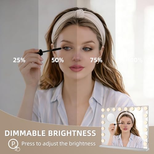 KOKZSSZ 26x20.9 Inch Hollywood Vanity Mirror with Lights, Dimmable LED, 10X Magnification, Wall & Desk Mount