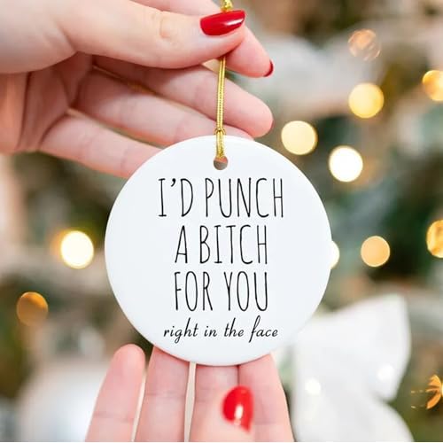 Funny Friendship Ornament,Friendship Ornament Dumb Gifts for Friends,Personalized Friend Christmas Ornaments Pendant for Best Friends BFF Bestie Soul Sister Gift (I'd Shank a Bitch for You)