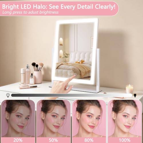 White Lighted Vanity Mirror 16.7x13.2 inch with 3 Color Modes & Dimmable Lights