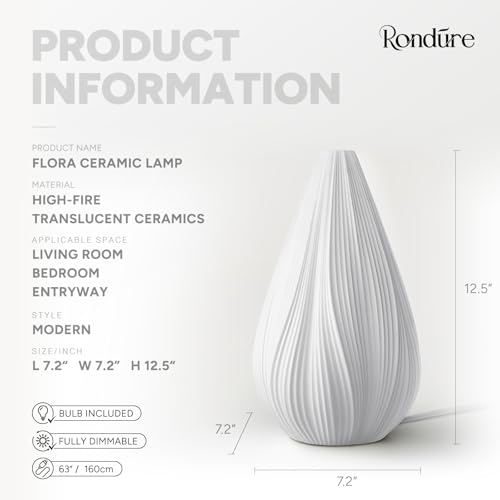 Ceramic Table Lamp with Floral Texture - Modern Handmade Bedside Light - Flora Variation