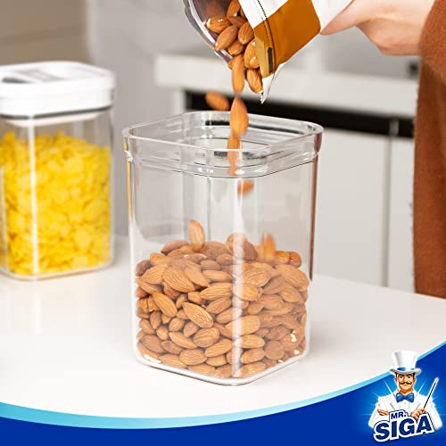 MR.SIGA 4 Pack Airtight Food Storage Containers 4.2 x 4.2 x 6.3 Inch Pantry Organizer