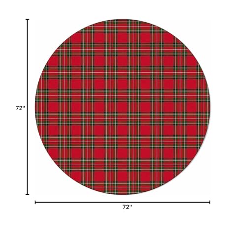 LooPoP 6ft Christmas Round Area Rug Red Green Plaid Non-Slip Indoor Outdoor Decor