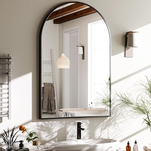 HARRITPURE 20x30 Inch Black Arched Wall Mirror - Bathroom Vanity, Anti-Corrosion Frame