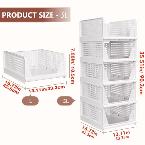 CTSNSLH 5 Pack Stackable Closet Storage Boxes - Multi-Functional Wardrobe Organizers