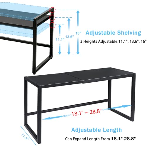 Black Adjustable Heavy Duty Metal Storage Shelves - 150 LBS Capacity, 1 Tier, 28.8 x 11.8 x 16.3 Inches