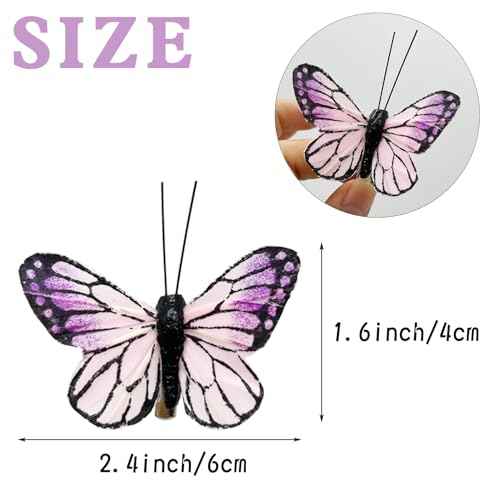 12Pack Artificial Feather Butterfly Christmas Decorations Pink Purple Bridal Butterfly Hair Clips Wedding Wall D?cor Tree Floral Bouquet Party Decor
