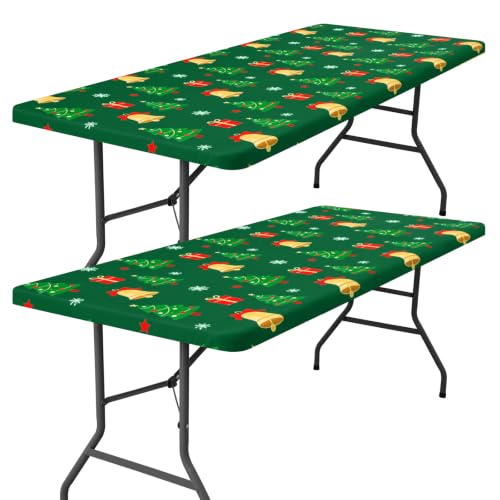 Smiry Christmas Green Tablecloth 6 ft Elastic Polyester 30 x 72 in (2 Pack)