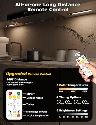 Skairipa 12-Inch Wireless Under Cabinet LED Light Bars 8-Pack Black with Remote & Motion Sensor