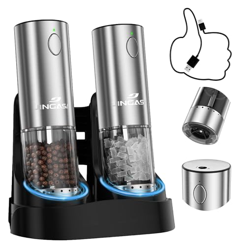 Electric Salt and Pepper Grinder Set with Charging Base, 2 Pack