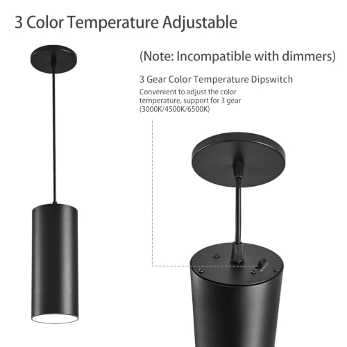 SAMPHON Black 4-Inch LED Pendant Lights for Kitchen Island & Bedroom - 2 Pcs