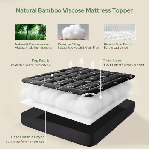 Full Size Mattress Topper - Thick Soft Pillow Top with Deep Pocket - Dark Gray 2