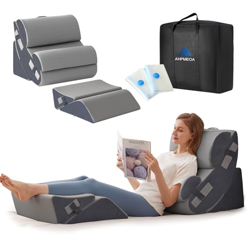 Grey Wedge Pillow Set for Post-Surgery & Comfort - 6 Pieces