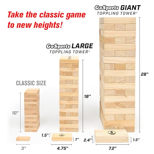 Giant Wooden Stacking Game - Natural Wood Finish, Topples Up to 5 ft - Includes 54 Blocks & Carrying Case - Outdoor & Indoor Fun