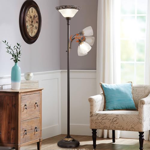 Victorian Floor Lamp with Adjustable Gooseneck Reading Light - Black & White