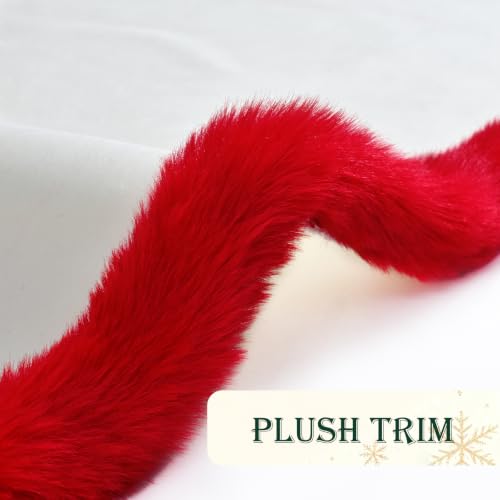 Christmas Tree Valance White Velvet with Red Fluffy Trim, 1 Panel