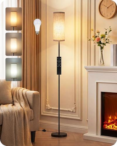 Beige 64.4” Dimmable Floor Lamp with Remote & Foot Switch, 3 Color Temps