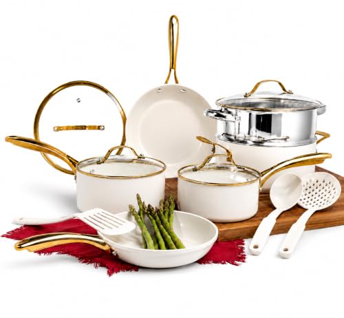 Gray 15-Piece Ceramic Cookware Set with Diamond & Titanium Coating