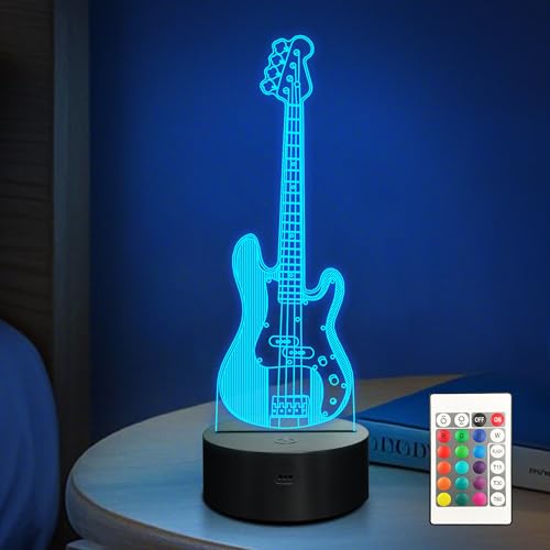 Guitar Gifts, Bass Guitars Night Light, Music Lamp with 16 Colors Changing & Timer & Dimmer, Gifts for Birthday, Xmas, Graduation, Back to School for Men, Boys, Teachers, Guitar Player