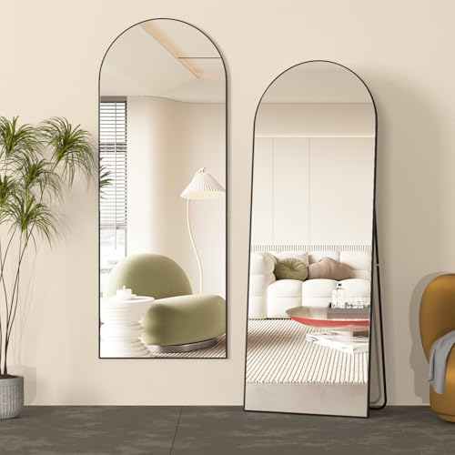 Black 56x16 Inch Full Length Arched Floor Mirror with Stand - Modern Home Decor
