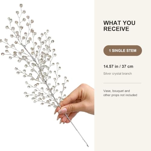 1 Pcs Crystal Berry Stem Christmas Tree Ornament, Silver Glitter