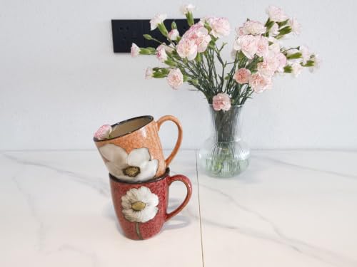 Rockgoldbug 12oz Ceramic Coffee Mug Set - Colorful Porcelain Tea & Espresso Cups, Microwave & Dishwasher Safe, Includes Red, Blue, Green, Pink
