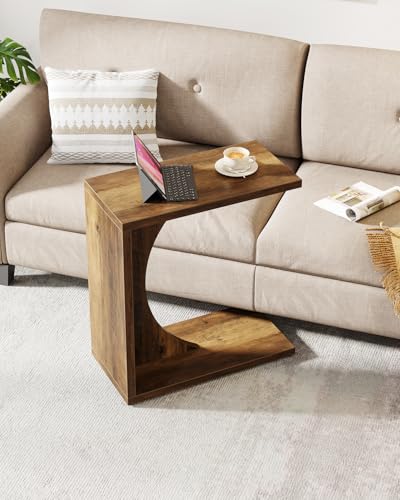 Tribesigns C-Shaped End Table for Couch - Brown Small Space Sofa Side Table
