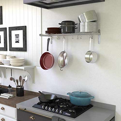 Stainless Steel Wall Mount Pot Rack with 10 Hooks for Kitchen Organization