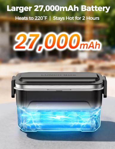 XL 1.5L Cordless Heated Lunch Box for Men - Black-Silver, 220°F