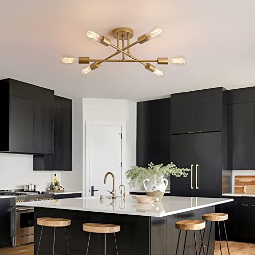 MEIXISUE Gold 6-Light Modern Sputnik Chandelier Ceiling Light Fixture for Living Room