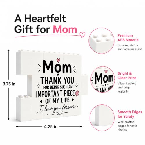 Mom Gifts from Daughter or Son - Heartfelt Puzzle Block Plaque for Mom