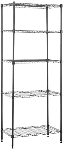 5-Shelf Steel Garage Storage Rack - Adjustable Black Warehouse Shelving Unit