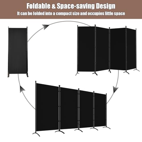 Grezone Black 4-Panel Folding Room Divider - 6 ft Privacy Screen for Home & Office