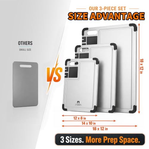 3 Pieces Pure Titanium Cutting Board, Sharpener with Juice Grooves
