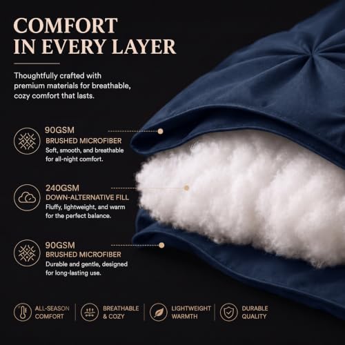 CozyLux Navy Oversized King Comforter Set 7-Piece Pintuck Bed in a Bag