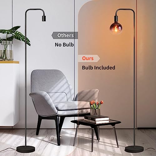 Black 1800K Minimalist Floor Lamp with Globe Bulb - Tall Industrial Living Room Light
