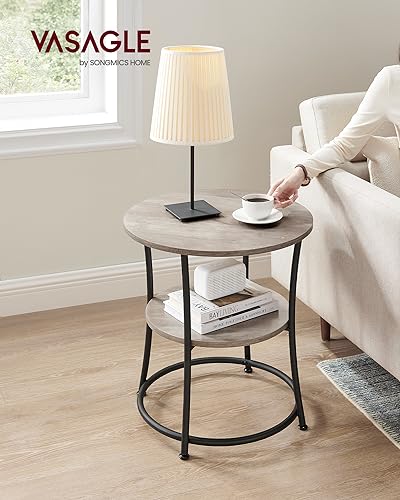 VASAGLE Heather Greige & Matte Black 2-Tier Round End Table - No Power Strip