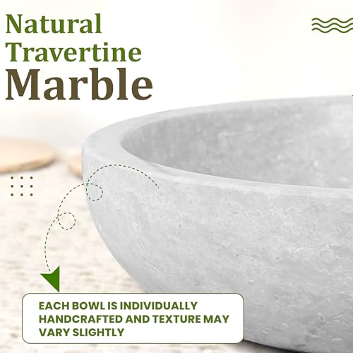 Travertine Decorative Bowl - White/Gray Organic Modern Centerpiece 7.8"