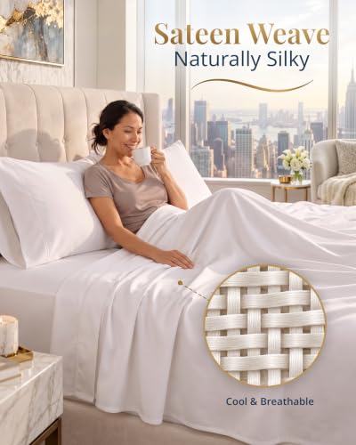 Twin XL Egyptian Cotton Sheets 1000 Thread Count - White, Silky-Smooth