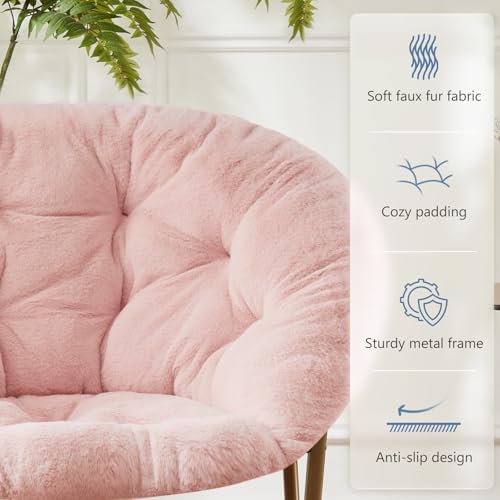 DUMOS Faux Fur Saucer Chair - 36 Inch Round Lounge Chair for Living Room, Soft Plush