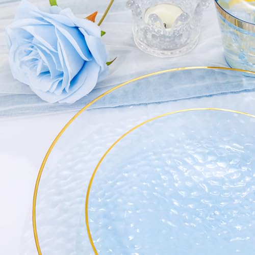 DaYammi 350pcs Clear Blue Plastic Dinnerware Set for 50 Guests - Includes Plates, Utensils, Cups & Napkins