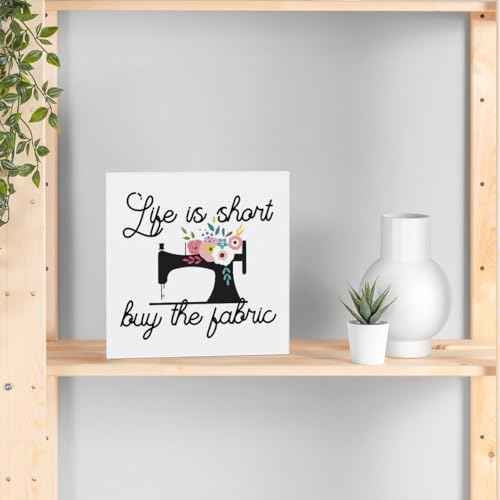 SENJIAN Sewing Room Decor Sewing Supplies Birthday Wooden Box Sign for Home Office Bedroom Living Room Desk Table Decoration