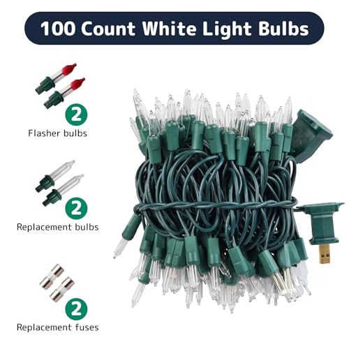 PREXTEX 100 Count Clear Christmas Lights - 20 ft Ultra Bright String Lights with Green Wire for Indoor and Outdoor Use, Christmas Trees, Holidays, Patios and Garden