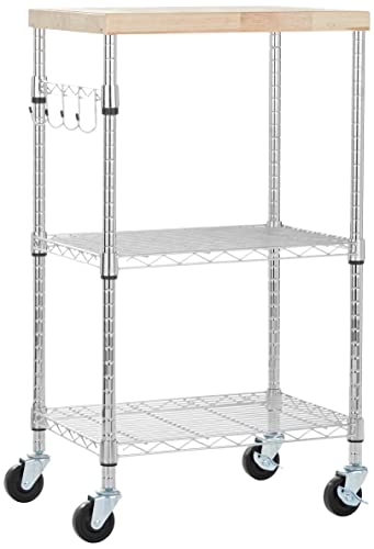 Portable 3-Tier Kitchen Storage Cart with Wheels, Adjustable Shelves, 175 lb Capacity