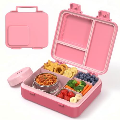 HOMEKOL Pink Bento Lunch Box for Kids with 9oz Insulated Food Jar, 7-Cup Capacity