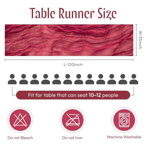 Sioloc Burgundy Cheesecloth Table Runner 10ft 5pc Set — Rustic Boho Wedding Decor