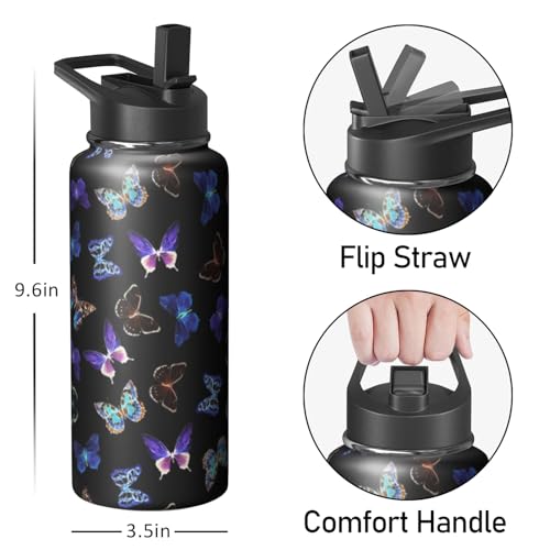 Kearscupra Butterfly 32oz Stainless Steel Tumbler with Handle, Flip Straw – Insulated Travel Mug