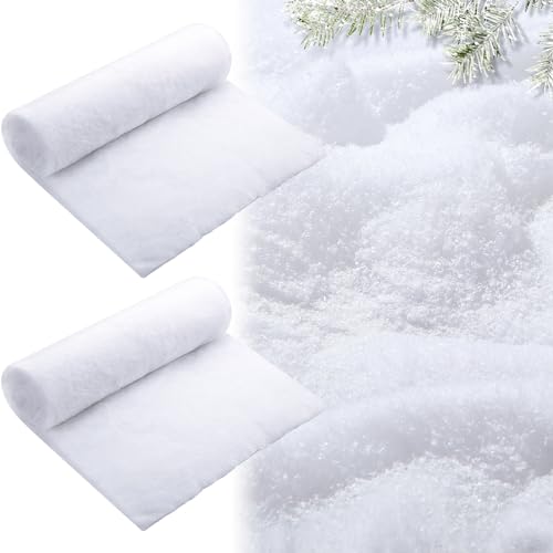 Threan 2 Pack Christmas Snow Blanket Roll 15.6in x 10ft - White Fake Snow Cover