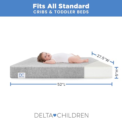 Grey Dual Sided Baby Crib Mattress - Waterproof, CertiPUR-US, Made in USA
