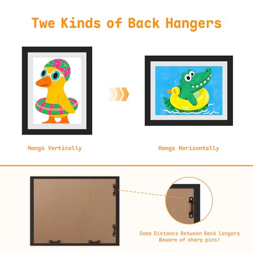Kids Artwork Frames Set of 4, 8.5x11 Inch Changeable Picture Display, Black - Front-Opening Craft Storage