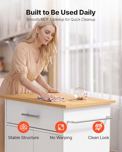 VEVOR Kitchen Island Cart with Storage 24.84 W White Mobile Rolling Kitchen Cart